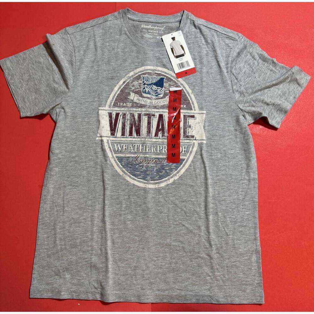 Weatherproof Vintage Graphic Crew Neck Gray Short Sleeve T Shirt Mens S NEW